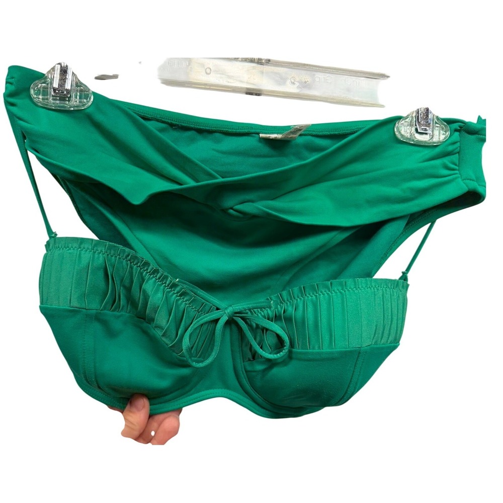 Seafolly Women's Sz 12/D-Cup Underwired High Waisted Green 2-Piece Bikini Set